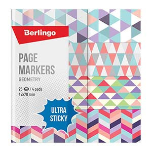 Флажки-закладки Berlingo "Ultra Sticky" "Geometry", 18*70мм, бумажные, в книжке, с дизайн., 25л*4 бл