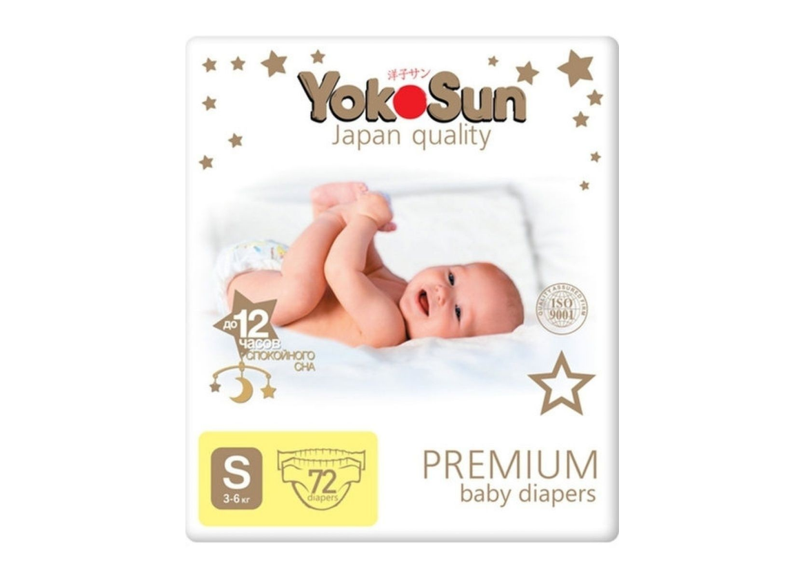 Детские подгузники "YokoSun" Premium S (3-6 кг), 72 шт