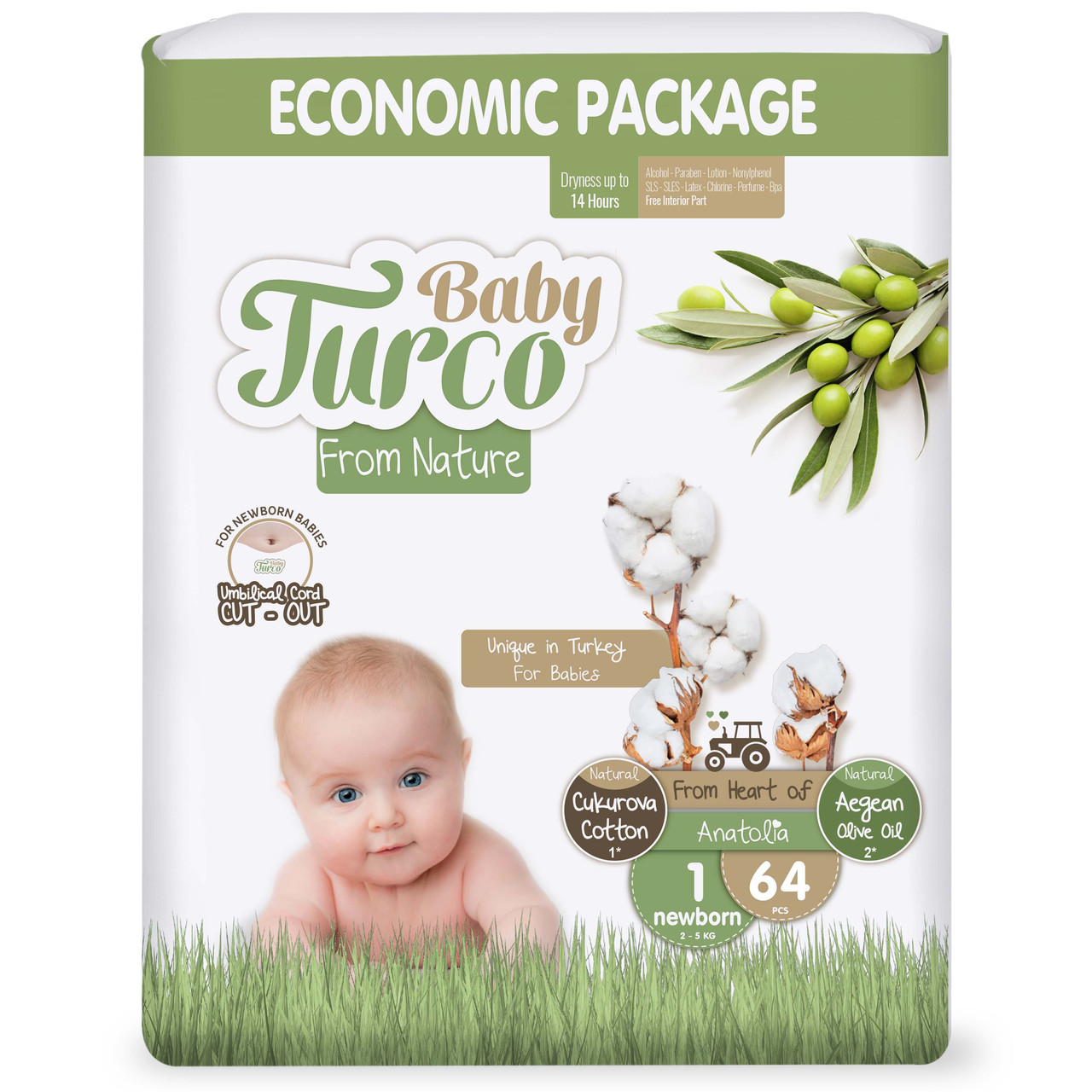Детские подгузники BABY TURCO ECO №1, 64шт