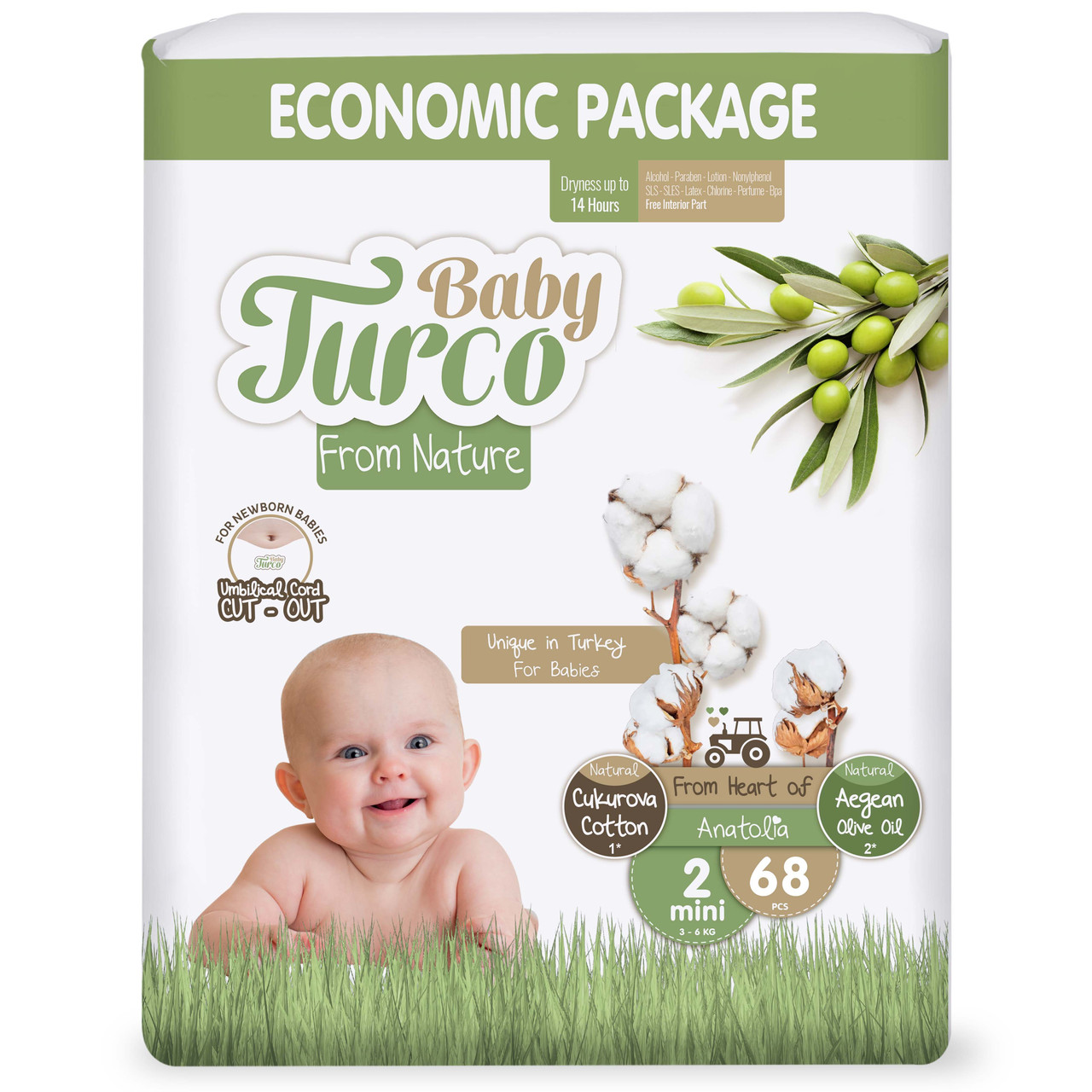 Детские подгузники BABY TURCO ECO №2, 3-6 КГ 68шт
