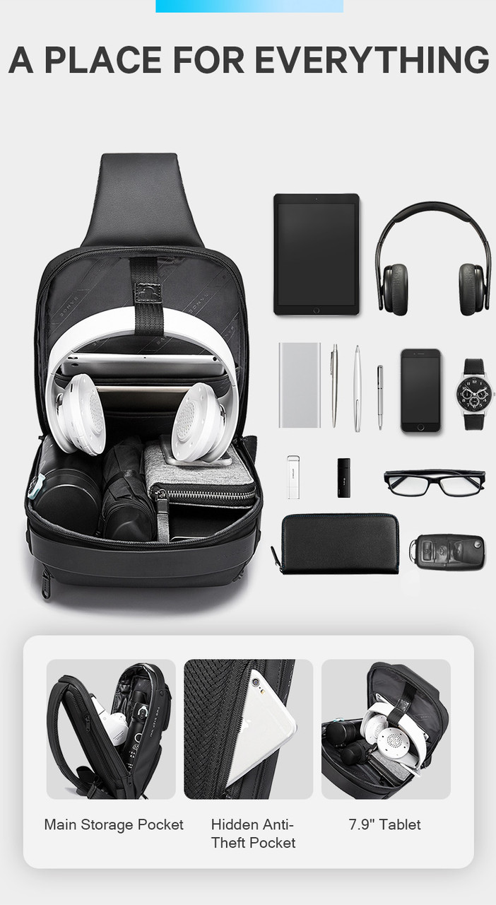 Кросс-боди сумка слинг Bange BG-7258 (черная) - фото 5 - id-p102472577