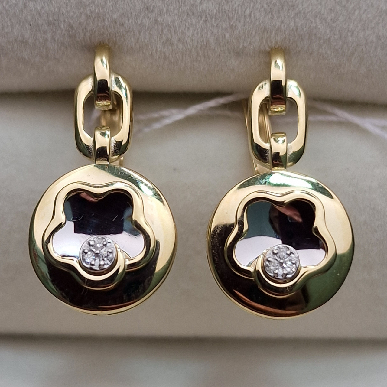 Золотые серьги с бриллиантами 0.03Ct VS1/H, EX-Cut