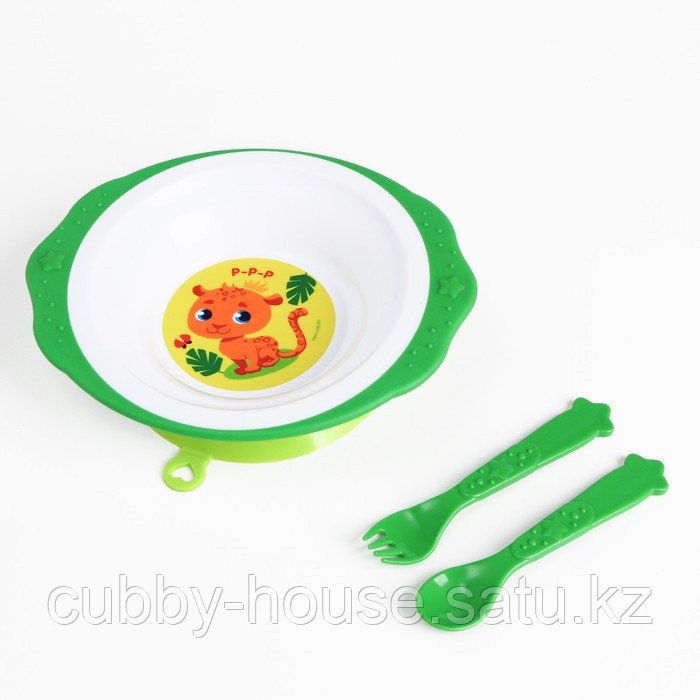 Набор детской  посуды «Леопард», тарелка на присоске 250мл, вилка, ложка
