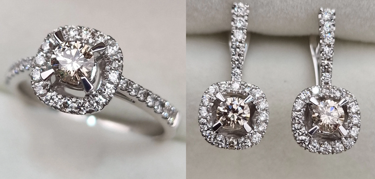 Золотой набор с бриллиантами (кольцо 0.70Ct VS1/L-H, VG-Cut , серьги1.07Ct VS1/L,H VG-Cut)