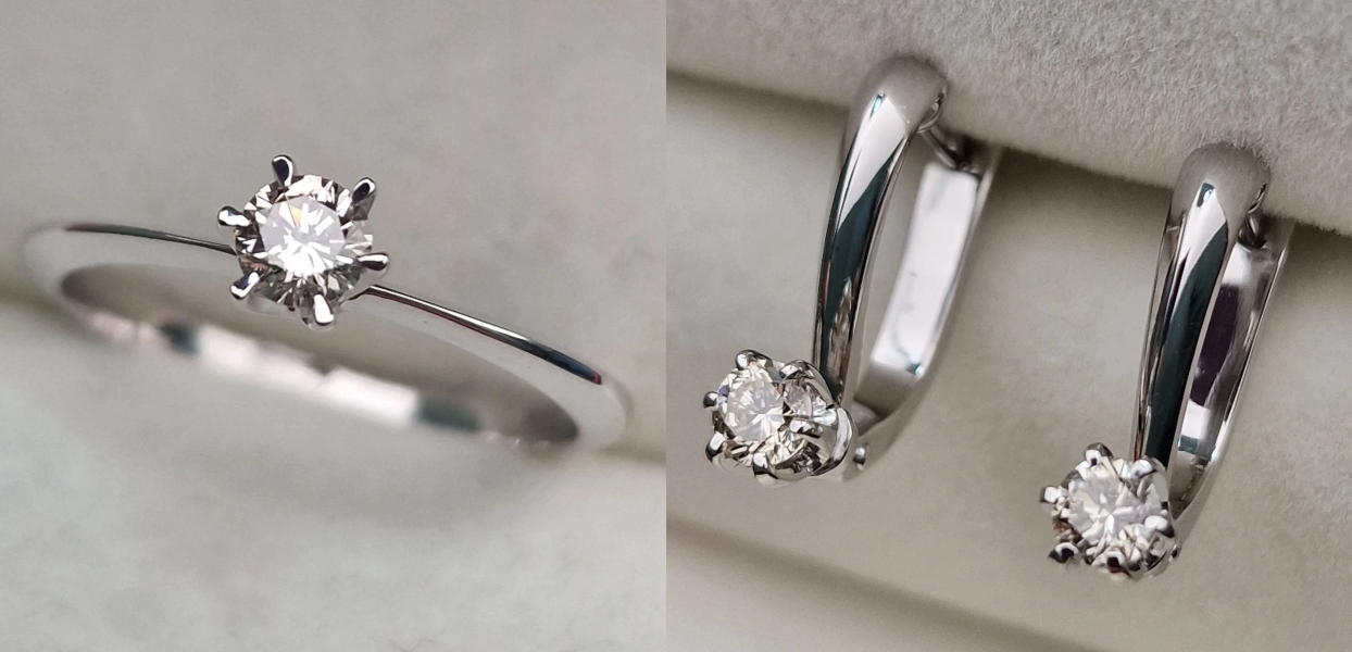 Золотой набор с бриллиантами (кольцо 0.196Сt SI1/L VG , серьги 0.366Ct SI1/K, VG-Cut )