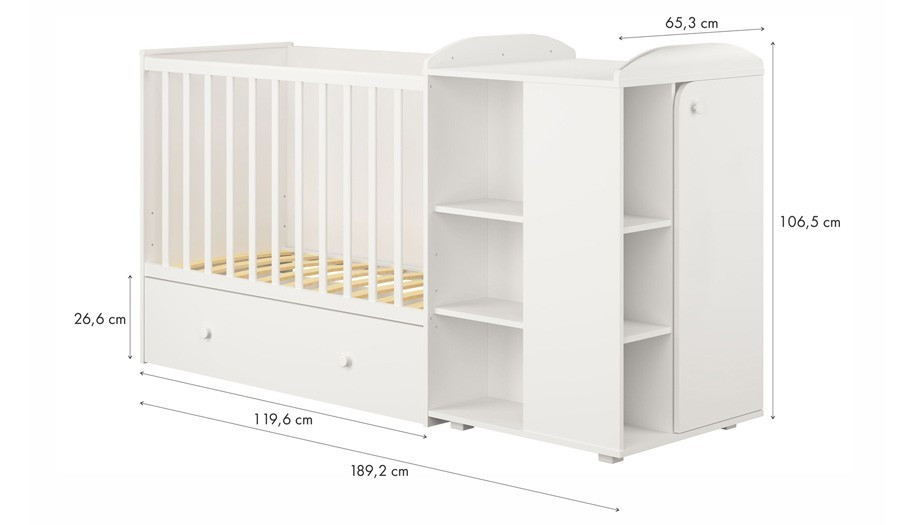 Кроватка-трансформер детская Polini kids Ameli 800 с комодом, белый