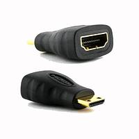 Переходник HDMI mini штекер - HDMI гнездо (пластик-золото)