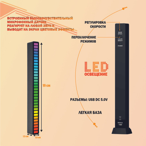 Светодиодная подсветка RGB D09 эквалайзер для музыки, черный - фото 2 - id-p102595463