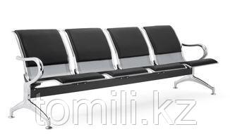 «Скамья T-4 ПМ» Скамья для зала ожидания 4-х местная (хром) с подлокотниками с мягкой обивкой