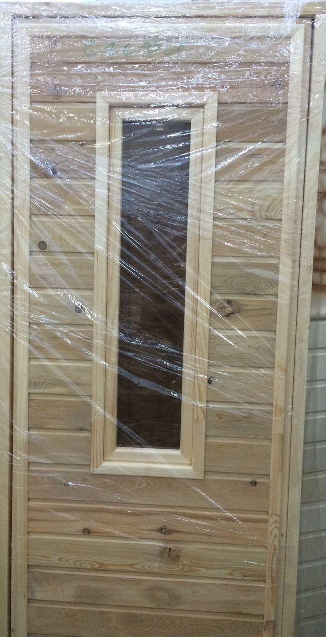 Дверь банная из лиственницы со стеклом коробка сосна 180x70 - фото 1 - id-p102595852