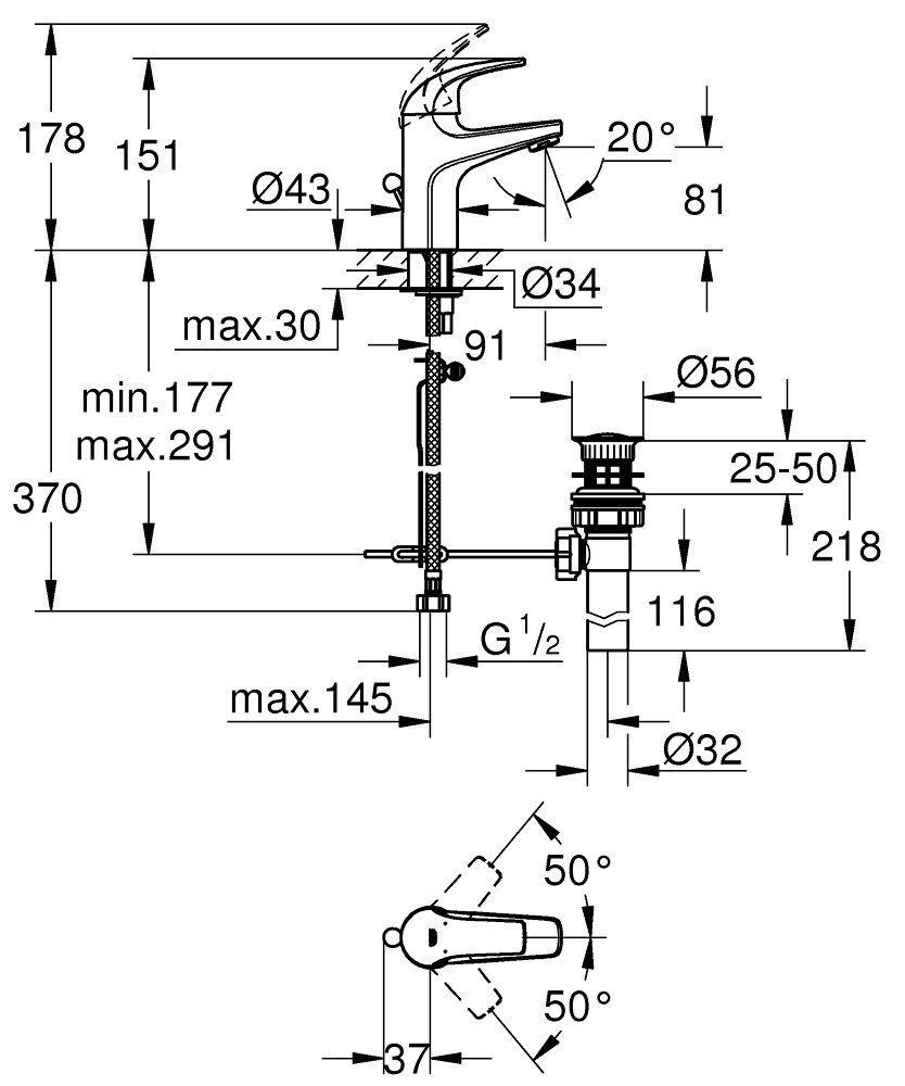 Смеситель для раковины GROHE BauCurve 32805000