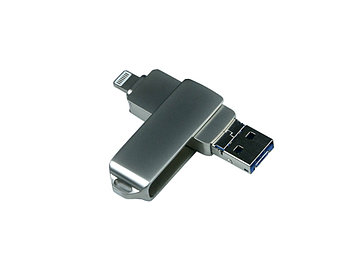 USB-флешка на 32 Гб, интерфейс USB3.0, поворотный механизм,c дополнительными разъемами для I-phone Lightning и