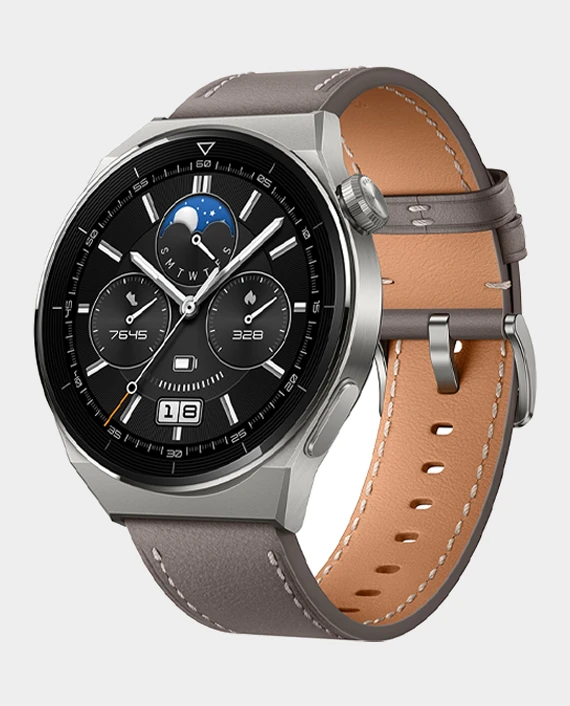Huawei Watch GT 3 Pro 46mm Titanium case gray leather strap