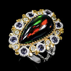 Уникальное кольцо с натуральным черным Опалом 21 мм. Эксклюзив