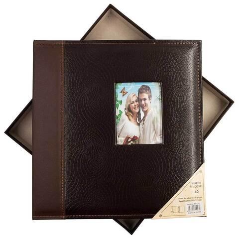 Фотоальбом в кожаном переплете и жесткой коробке 33х34 «Древний орнамент» {40 магнитных страниц} (Черный