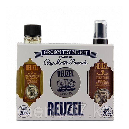 Reuzel, Косметический набор Groom Try Me Kit Clay Matte Pomade (Помада 35г, Тоник-Спрей 100мл и Шампунь 100мл)