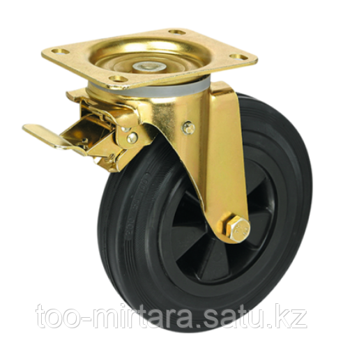 Промышленное поворотное колесо 200 мм пластиковый обод с тормозом - фото 1 - id-p102657427