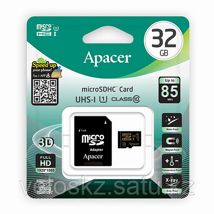 Карта памяти MicroSD 32GB Apacer AP32GMCSH10U1-R, MicroSDHC с адаптером SD, фото 2