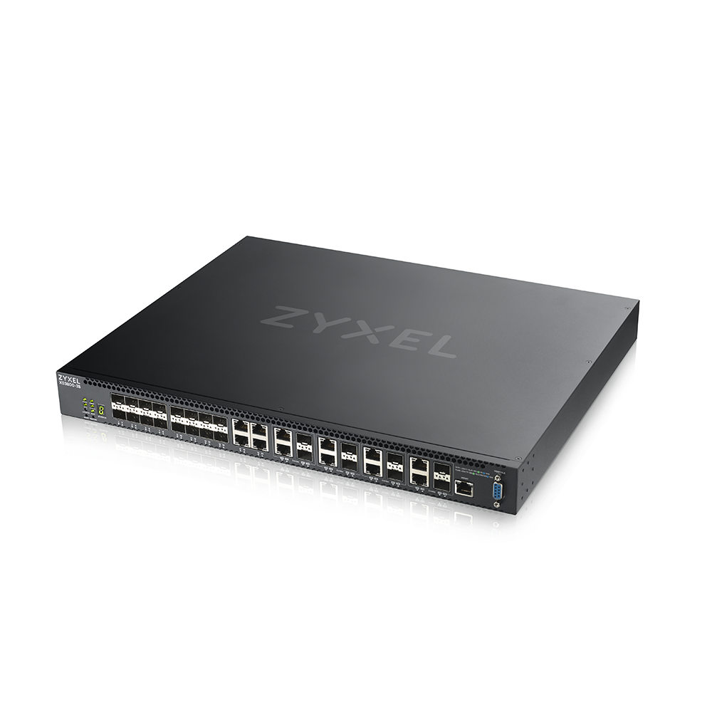Zyxel XS3800-28 коммутатор гибридный мультигигабитный L3 rack 19", 4xRJ-45: 1/2,5/5/10G, 8xCombo - фото 1 - id-p102680317