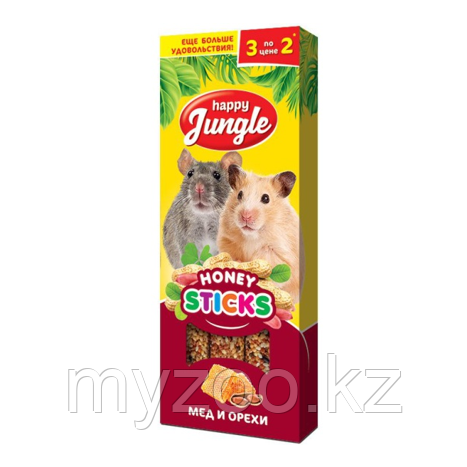 Happy Jungle медовые палочки, мёд и орехи для грызунов 3шт 90гр