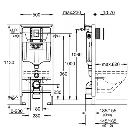 Инсталляция 3в1 Grohe Rapid SL 39501000 с клавишей смыва - фото 2 - id-p102681758