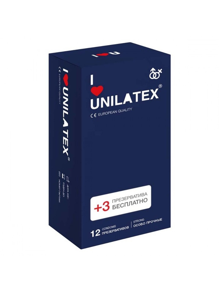 Особо прочные презервативы "UNILATEX EXTRA STRONG", 12 штук + 3 в подарок