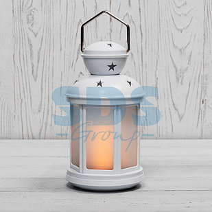 Декоративный фонарь 12х12х20,6 см, белый корпус, теплый белый цвет свечения с эффектом пламени свечи