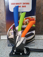 Набор керамических ножей с цветными ручками 3 шт и овощечистка