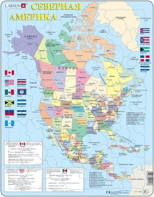 Политическая карта Северной Америки с флагами стран (пазлы)