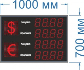 Табло курсов валют на 4 валюты №1. Переменный знак. Красный. (одностороннее)