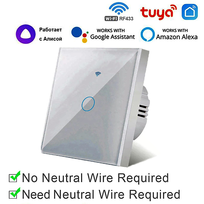 Выключатель сенсорный Wi-Fi + RF работает без нуля TUYA