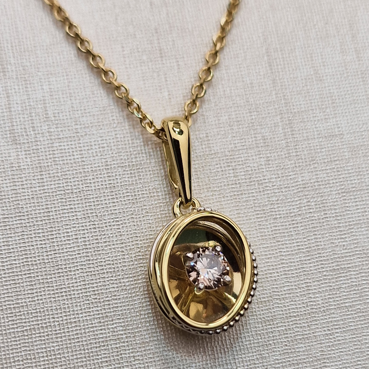 Золотой кулон с бриллиантом 0.205Ct VS2/N, VG-Cut цепочка 40см