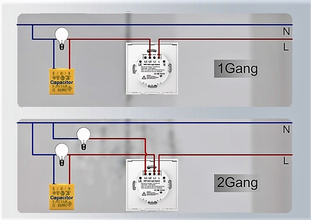 Выключатель двухканальный сенсорный без нейтрального провода TUYA Wi-Fi + RF433MHz