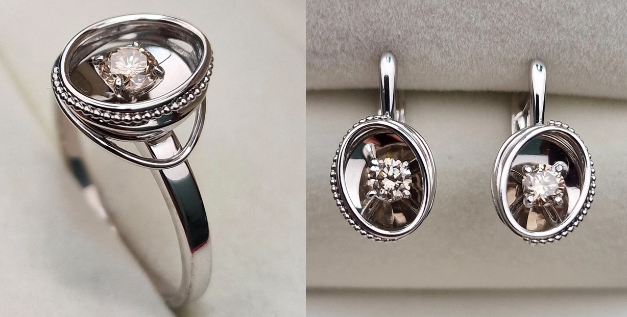 Золотой набор с бриллиантами (кольцо 0.26Ct SI2/N, VG-Cut, серьги 0.42Ct VS1-VS2/N, VG-Cut)