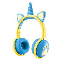 Беспроводные детские наушники Bluetooth с светящимися ушками синие