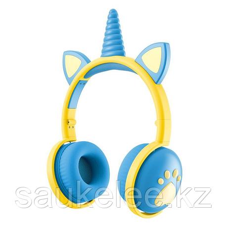 Беспроводные детские наушники Bluetooth с светящимися ушками синие, фото 2