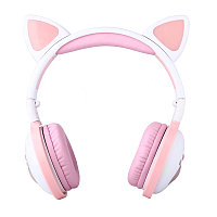 Беспроводные детские наушники Bluetooth с светящимися ушками розовые
