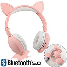 Беспроводные детские наушники Bluetooth с светящимися ушками розовые, фото 2
