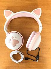 Беспроводные детские наушники Bluetooth с светящимися ушками розовые, фото 3