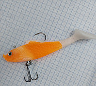 Силиконовая приманка рыбка 10см оснащенная джигой и тройником цена за 1шт упак. 4шт Дом Рыбака оранжевый-белый