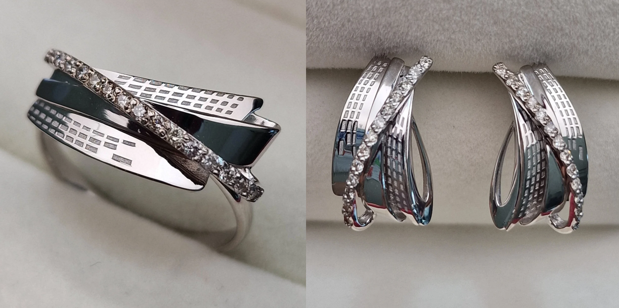 Золотой набор с бриллиантами (кольцо 0.152Ct SI1/J, VG-Cut, серьги 0.22Ct VS2-SI1/J, VG-Cut )