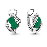 Серьги классика из серебра Агат зеленый Фианит Aquamarine 4479709А.5 покрыто родием