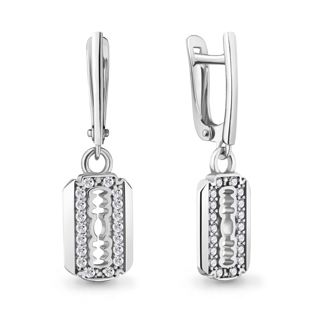 Серьги длинные из серебра Aquamarine 48403А.5 покрыто родием