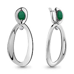 Серьги длинные из серебра  Агат зеленый  Фианит Aquamarine 4722609А.5 покрыто  родием коллекц. Лагуна