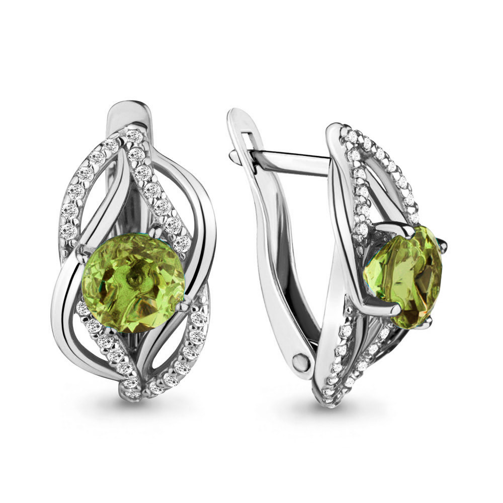 Серьги серебряные классические Хризолит Фианит Aquamarine 4405207А.5 покрыто родием