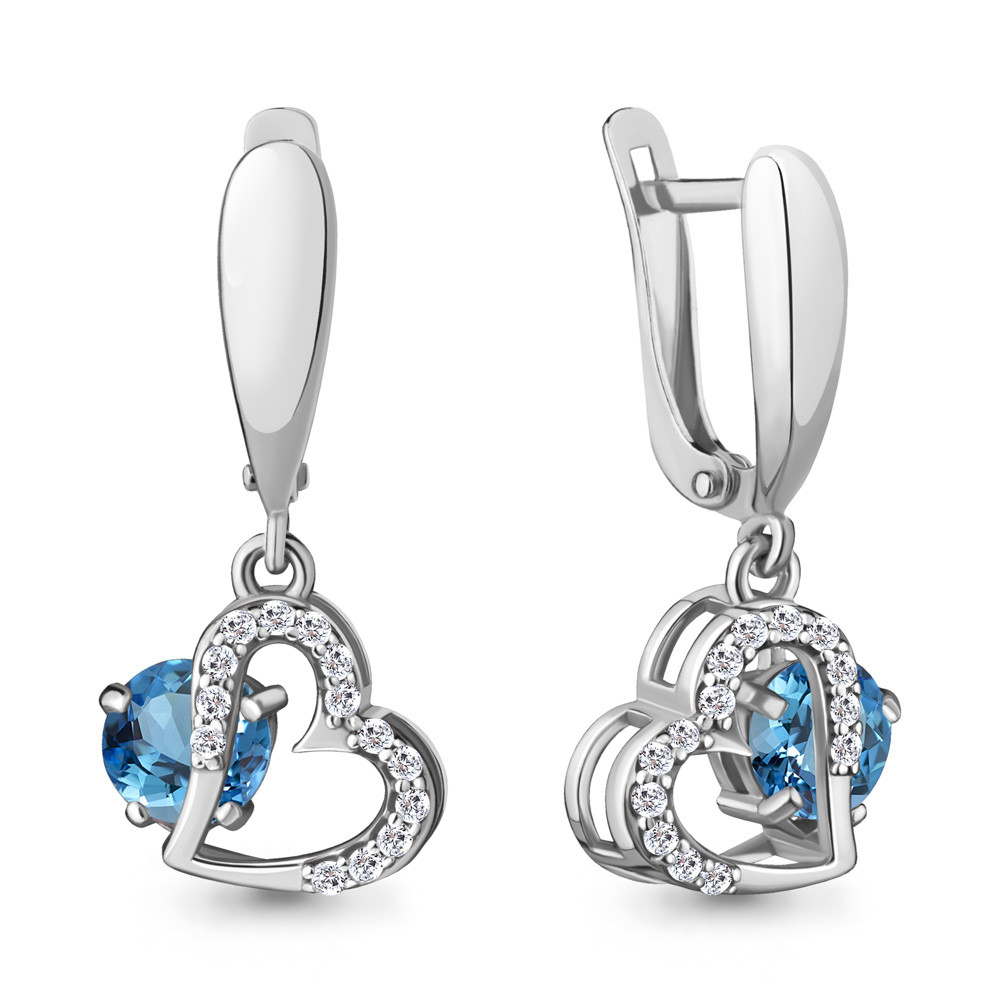 Серьги длинные из серебра Топаз Свисс Блю Фианит Aquamarine 4717605А.5 покрыто родием