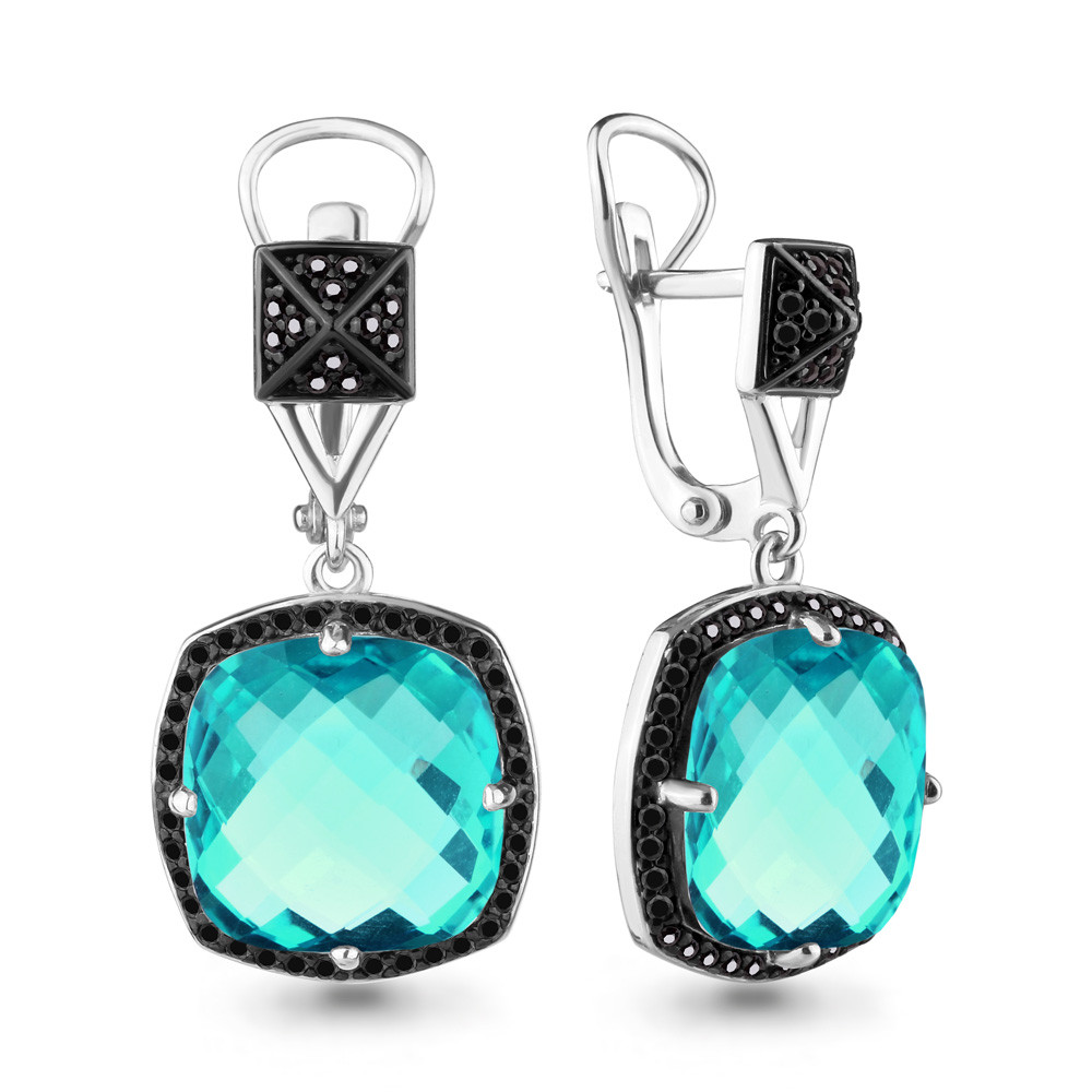 Серьги длинные из серебра, Нанотурмалин, Нанокристалл Aquamarine 4702388Ч.5 покрыто родием