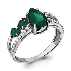 Кольцо из серебра  Агат зеленый  Фианит Aquamarine 6900309А.5 покрыто  родием