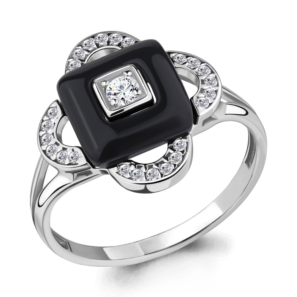 Серебряное кольцо Керамическое покрытие Фианит Aquamarine 68403А.5 покрыто родием