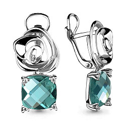 Серьги длинные из серебра  Нанотурмалин  Фианит Aquamarine 4493588.5 покрыто  родием